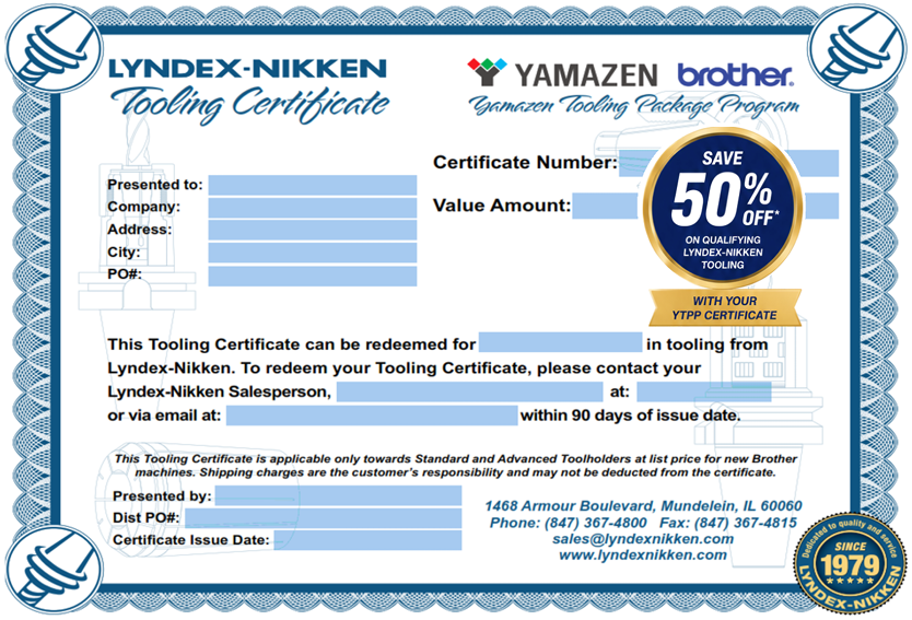 YTPP Lyndex-Nikken Tooling Certificate