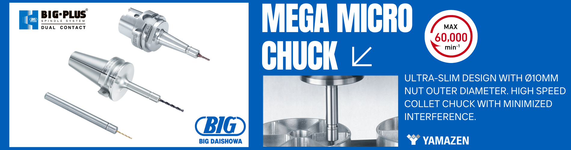 Ultra-slim collet chuck with ø10 mm nut diameter designed for high-speed precision